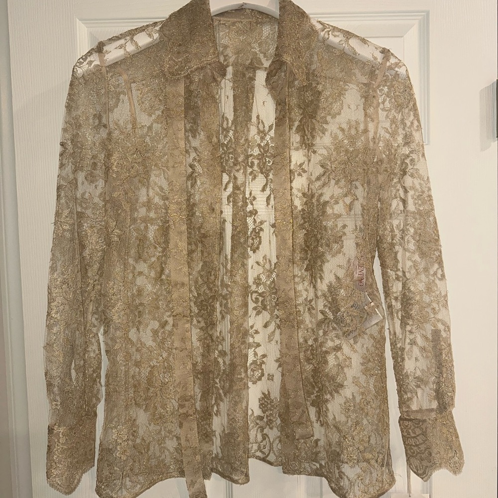 NWT VALENTINO gold lace blouse size 40 small - Picture 5 of 7